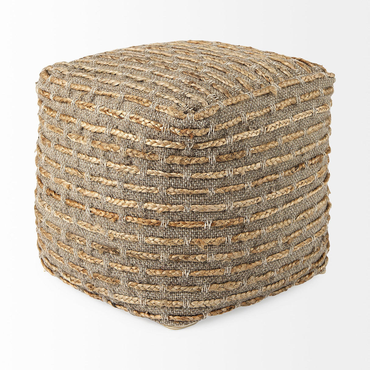 Binita Gray/Brown Hemp Wool and Cotton Pouf by Mercana at Eve Furniture