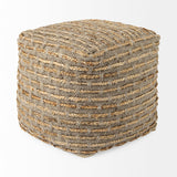 Binita Gray/Brown Hemp Wool and Cotton Pouf by Mercana at Eve Furniture