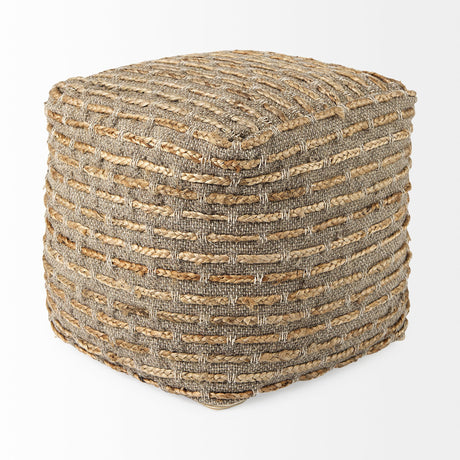 Binita Gray/Brown Hemp Wool and Cotton Pouf by Mercana at Eve Furniture