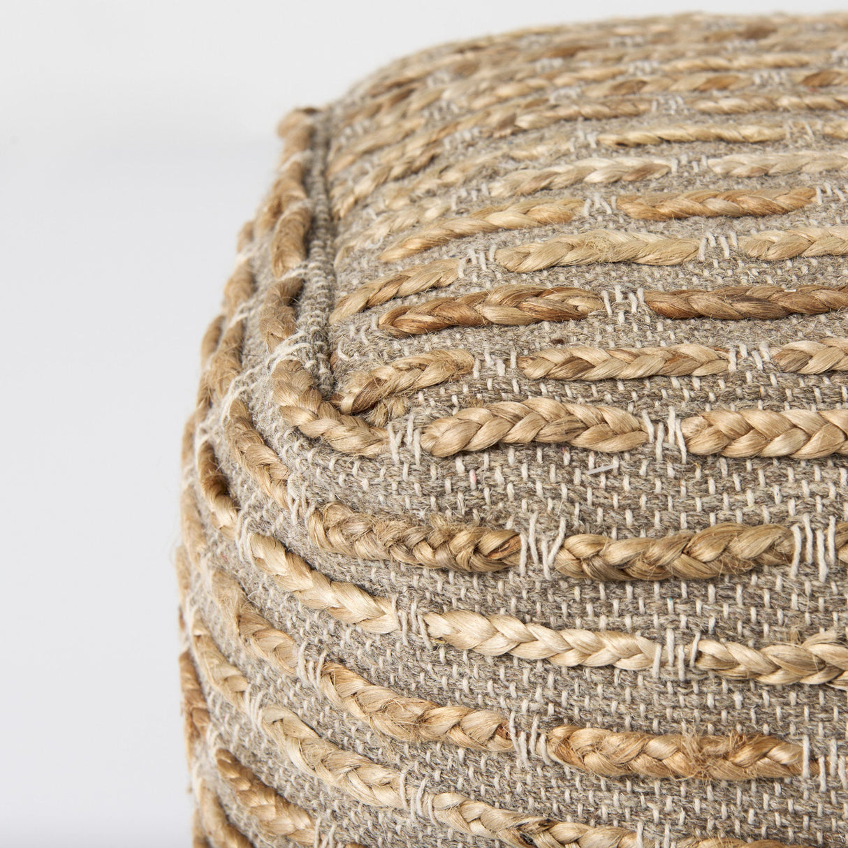 Binita Gray/Brown Hemp Wool and Cotton Pouf by Mercana at Eve Furniture