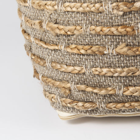 Binita Gray/Brown Hemp Wool and Cotton Pouf by Mercana at Eve Furniture