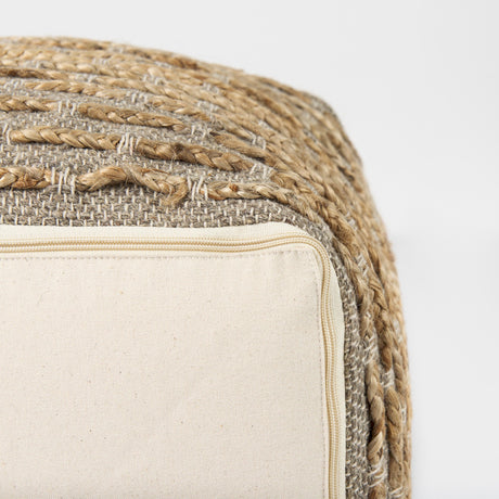 Binita Gray/Brown Hemp Wool and Cotton Pouf by Mercana at Eve Furniture