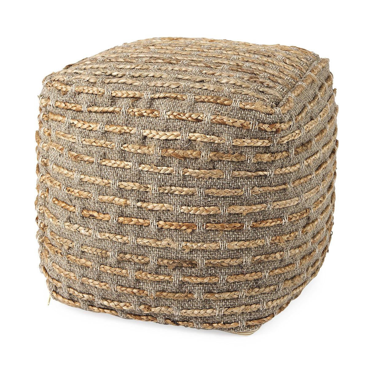 Binita Gray/Brown Hemp Wool and Cotton Pouf by Mercana at Eve Furniture
