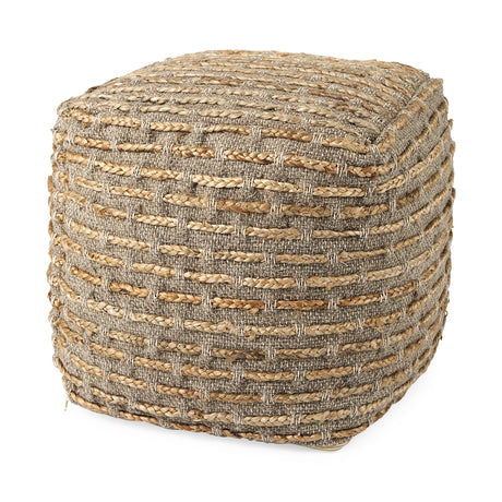 Binita Gray/Brown Hemp Wool and Cotton Pouf by Mercana at Eve Furniture