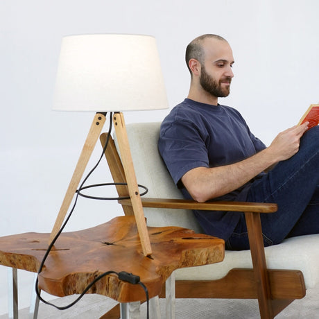 Birch Three Legged Wooden Bar Table Lamp - Natural - Black by Ashcroft Furniture at Eve Furniture