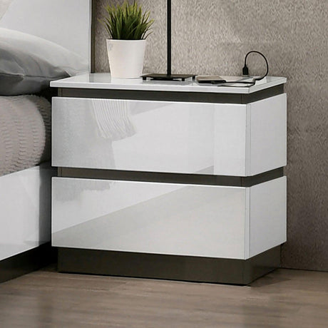 Birsfelden White/Metallic Gray Night Stand by Furniture of America at Eve Furniture