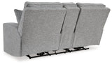 Biscoe Pewter Performance Fabric Dual Power Reclining Loveseat by Ashley at Eve Furniture
