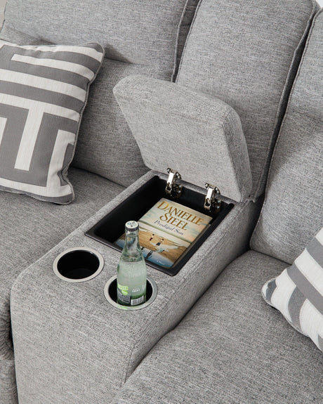 Biscoe Pewter Performance Fabric Dual Power Reclining Loveseat by Ashley at Eve Furniture
