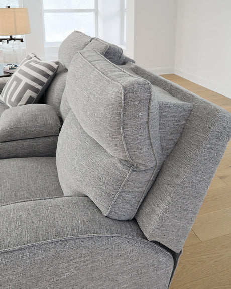 Biscoe Pewter Performance Fabric Dual Power Reclining Loveseat by Ashley at Eve Furniture