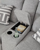 Biscoe Pewter Performance Fabric Dual Power Reclining Loveseat by Ashley at Eve Furniture