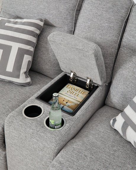 Biscoe Pewter Performance Fabric Dual Power Reclining Loveseat by Ashley at Eve Furniture