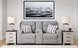 Biscoe Pewter Performance Fabric Dual Power Reclining Loveseat by Ashley at Eve Furniture