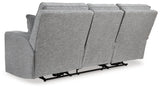 Biscoe Pewter Performance Fabric Dual Power Reclining Sofa by Ashley at Eve Furniture