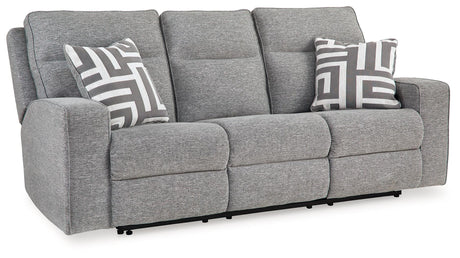 Biscoe Pewter Performance Fabric Dual Power Reclining Sofa by Ashley at Eve Furniture