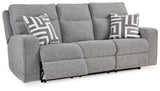 Biscoe Pewter Performance Fabric Dual Power Reclining Sofa by Ashley at Eve Furniture