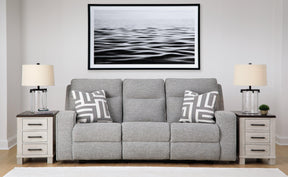 Biscoe Pewter Performance Fabric Dual Power Reclining Sofa by Ashley at Eve Furniture