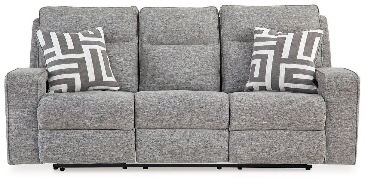 Biscoe Pewter Performance Fabric Dual Power Reclining Sofa by Ashley at Eve Furniture