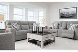 Biscoe Pewter Performance Fabric Dual Power Reclining Sofa and Loveseat by Ashley at Eve Furniture