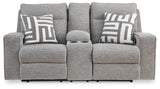 Biscoe Pewter Performance Fabric Dual Power Reclining Loveseat by Ashley at Eve Furniture