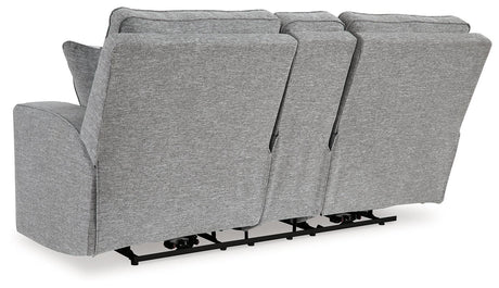 Biscoe Pewter Performance Fabric Dual Power Reclining Loveseat by Ashley at Eve Furniture