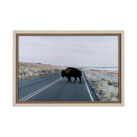 Bison Crossing by Chelsea Victoria a Hand Embelished Textured Framed Photo Art Print Matted under Gl by Mercana at Eve Furniture