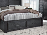 Foyland California King Panel Storage Bed with Dresser in Black/Brown