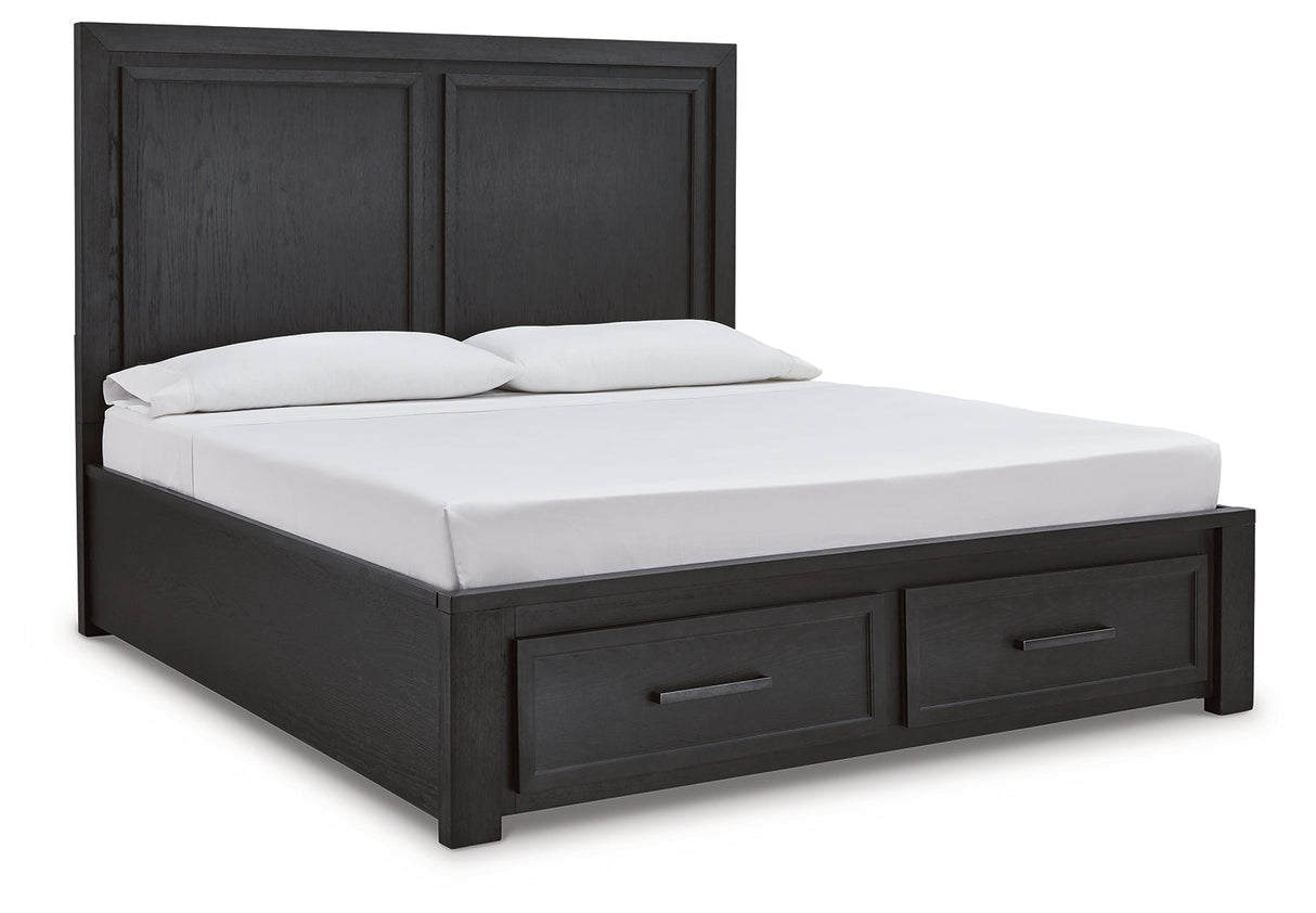 Foyland California King Panel Storage Bed with Dresser in Black/Brown