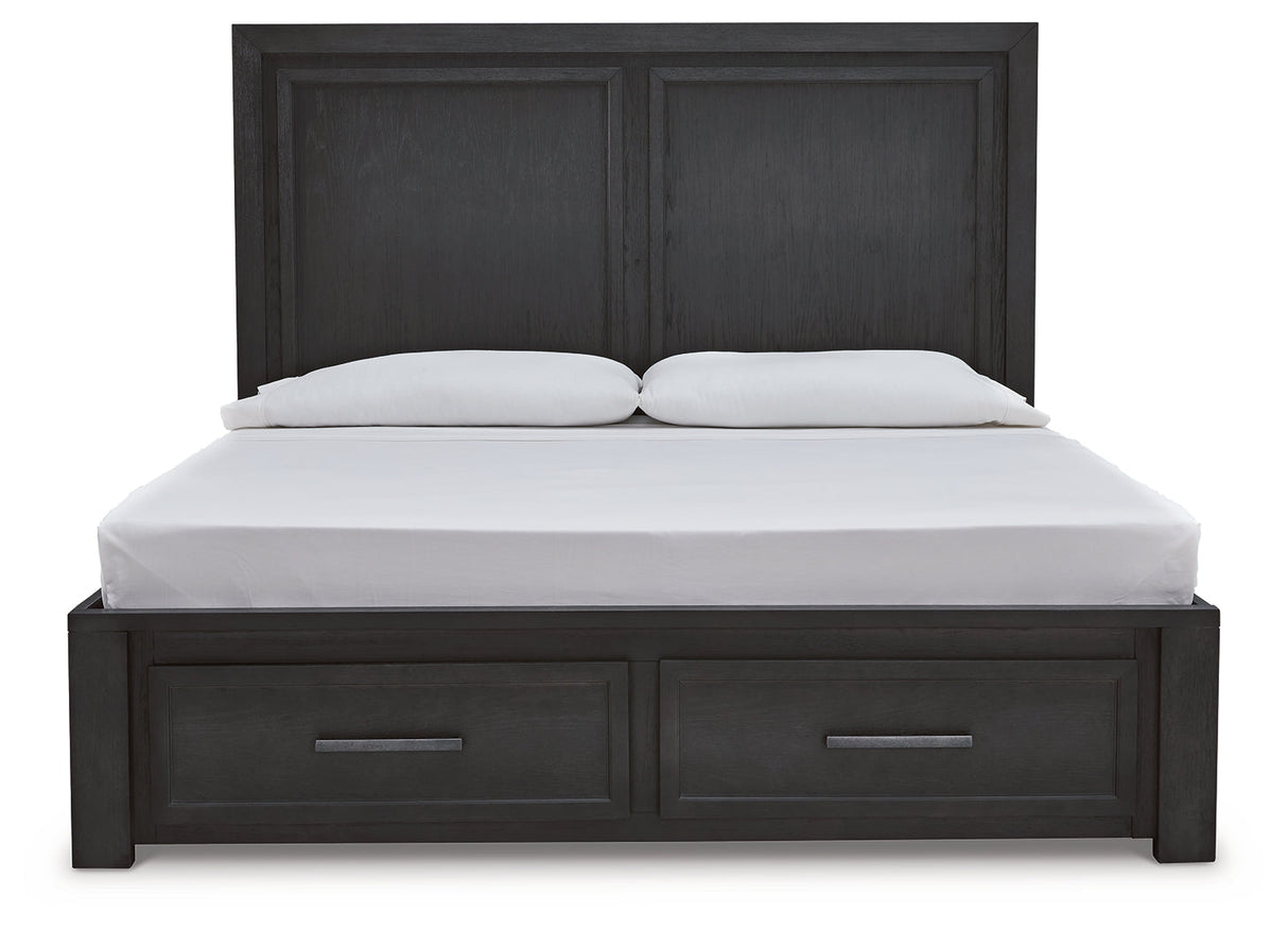 Foyland California King Panel Storage Bed with Dresser in Black/Brown