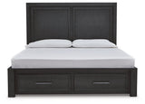 Foyland California King Panel Storage Bed with Dresser in Black/Brown