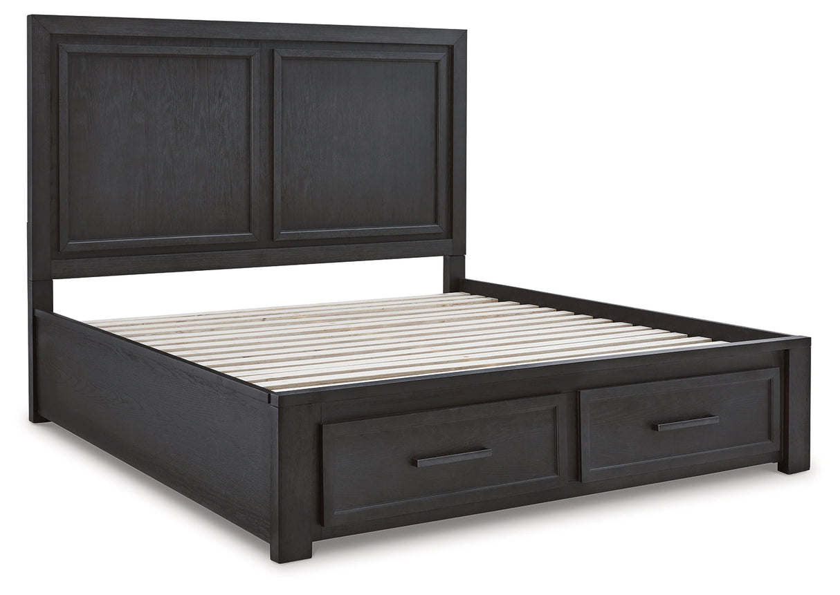 Foyland California King Panel Storage Bed with Dresser in Black/Brown