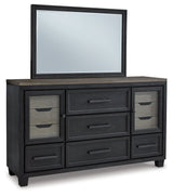 Foyland California King Panel Storage Bed with Mirrored Dresser and 2 Nightstands in Black/Brown