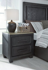 Foyland California King Panel Storage Bed with Mirrored Dresser and 2 Nightstands in Black/Brown