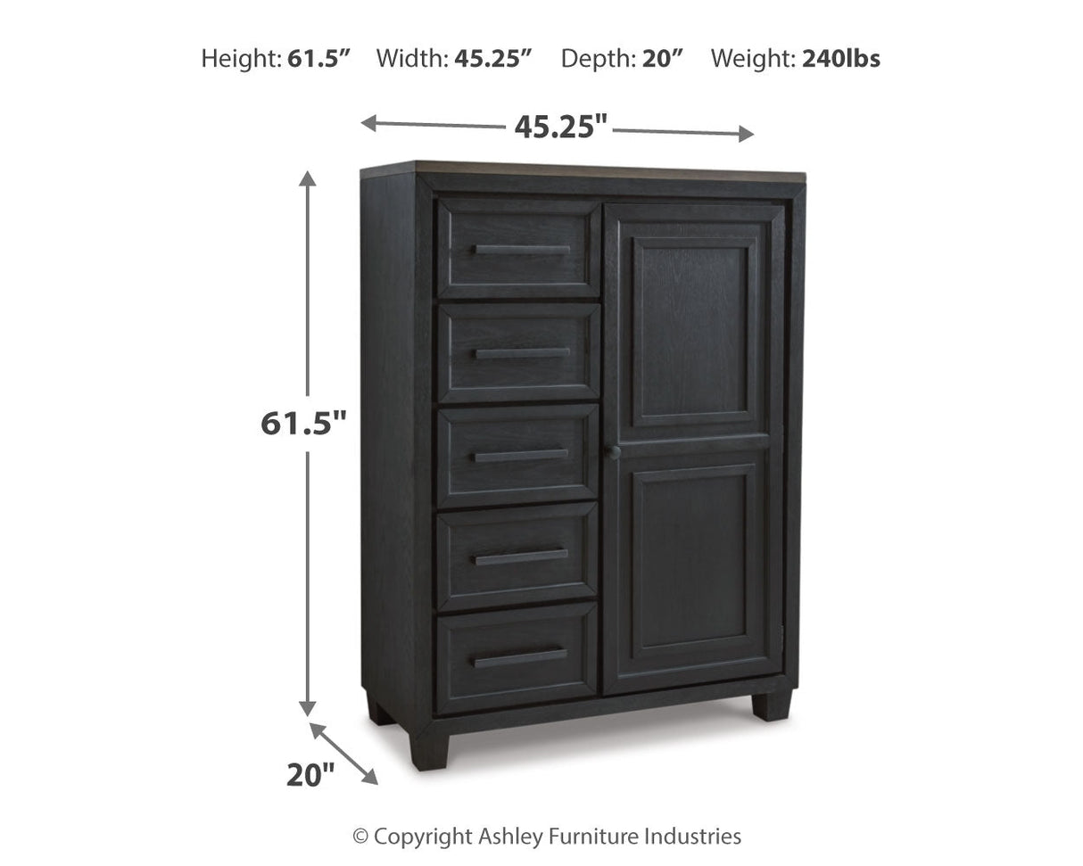 Foyland California King Panel Storage Bed with Mirrored Dresser and Chest in Black/Brown