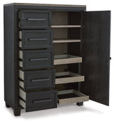 Foyland King Panel Storage Bed with Mirrored Dresser, Chest and 2 Nightstands in Black/Brown