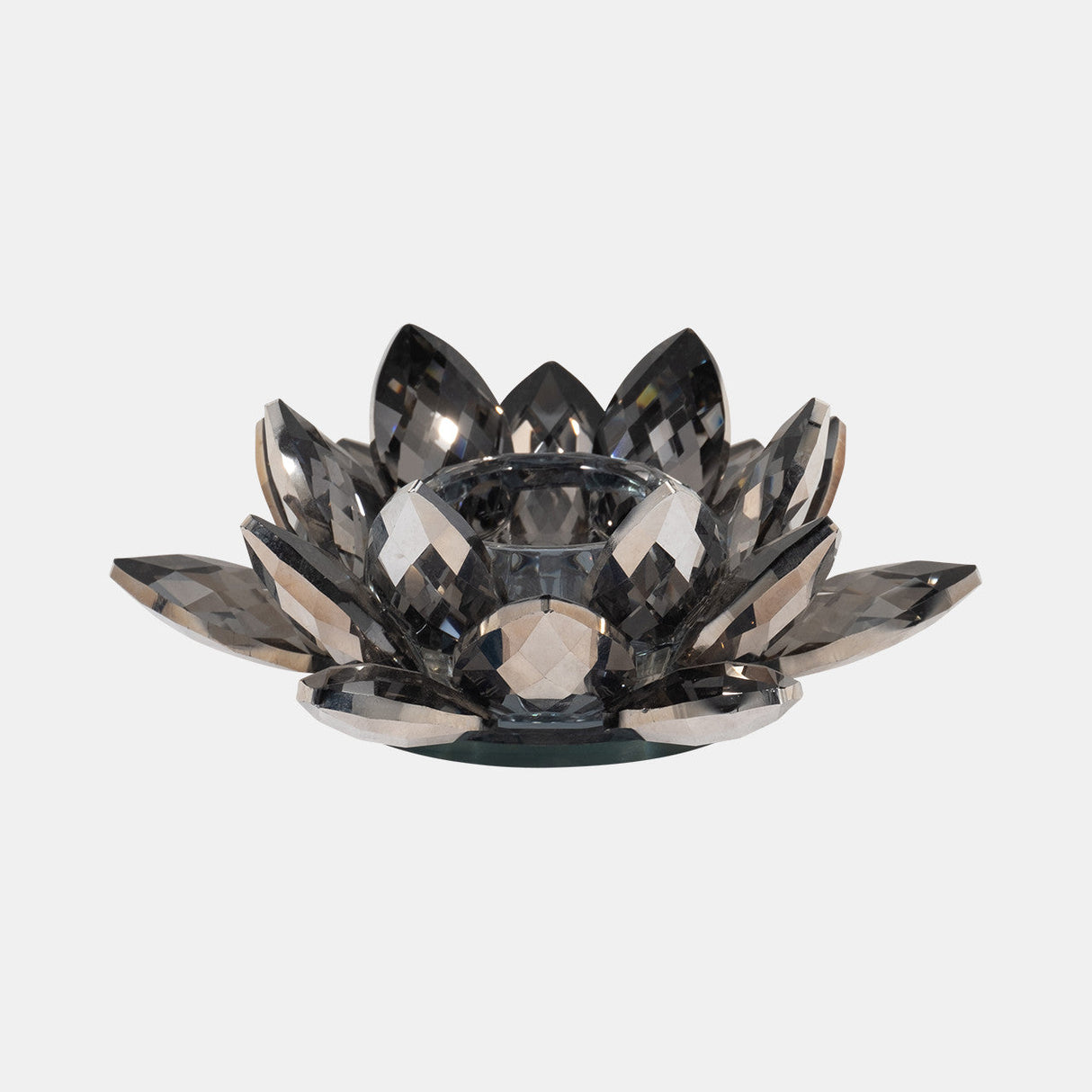 Black Crystal Lotus Votive Holder 6"