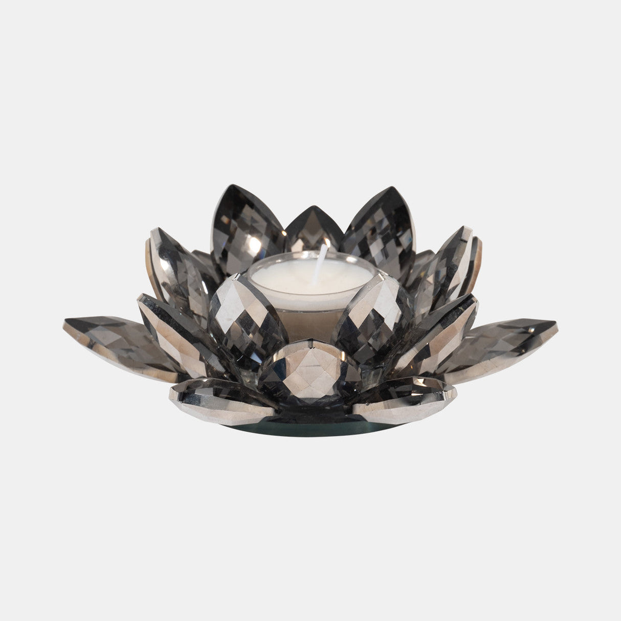 Black Crystal Lotus Votive Holder 6"