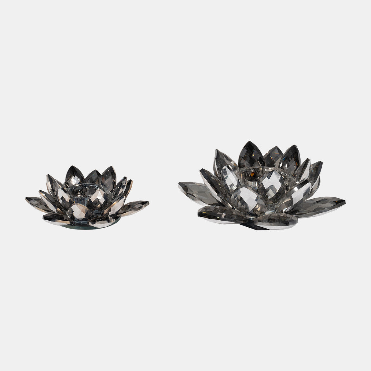 Black Crystal Lotus Votive Holder 6"