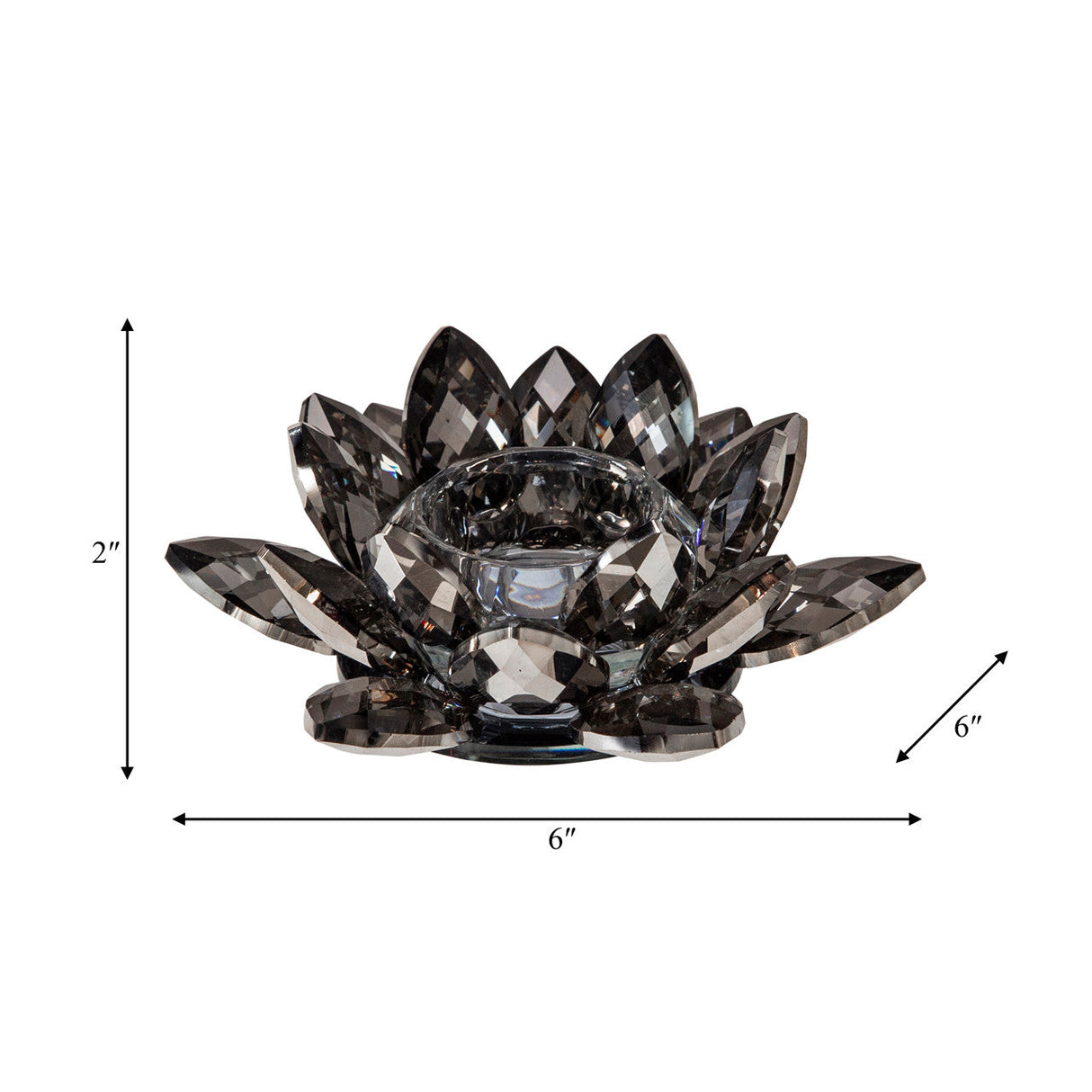 Black Crystal Lotus Votive Holder 6"