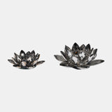 Black Crystal Lotus Votive Holder 8"