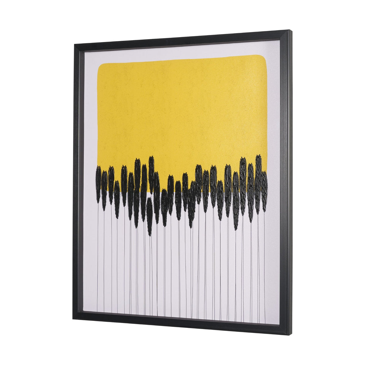 Black Reeds Yellow Abstract by Cats And Dogs Hand-Embellish Textured Framed Artwork Matt under Glass by Mercana at Eve Furniture