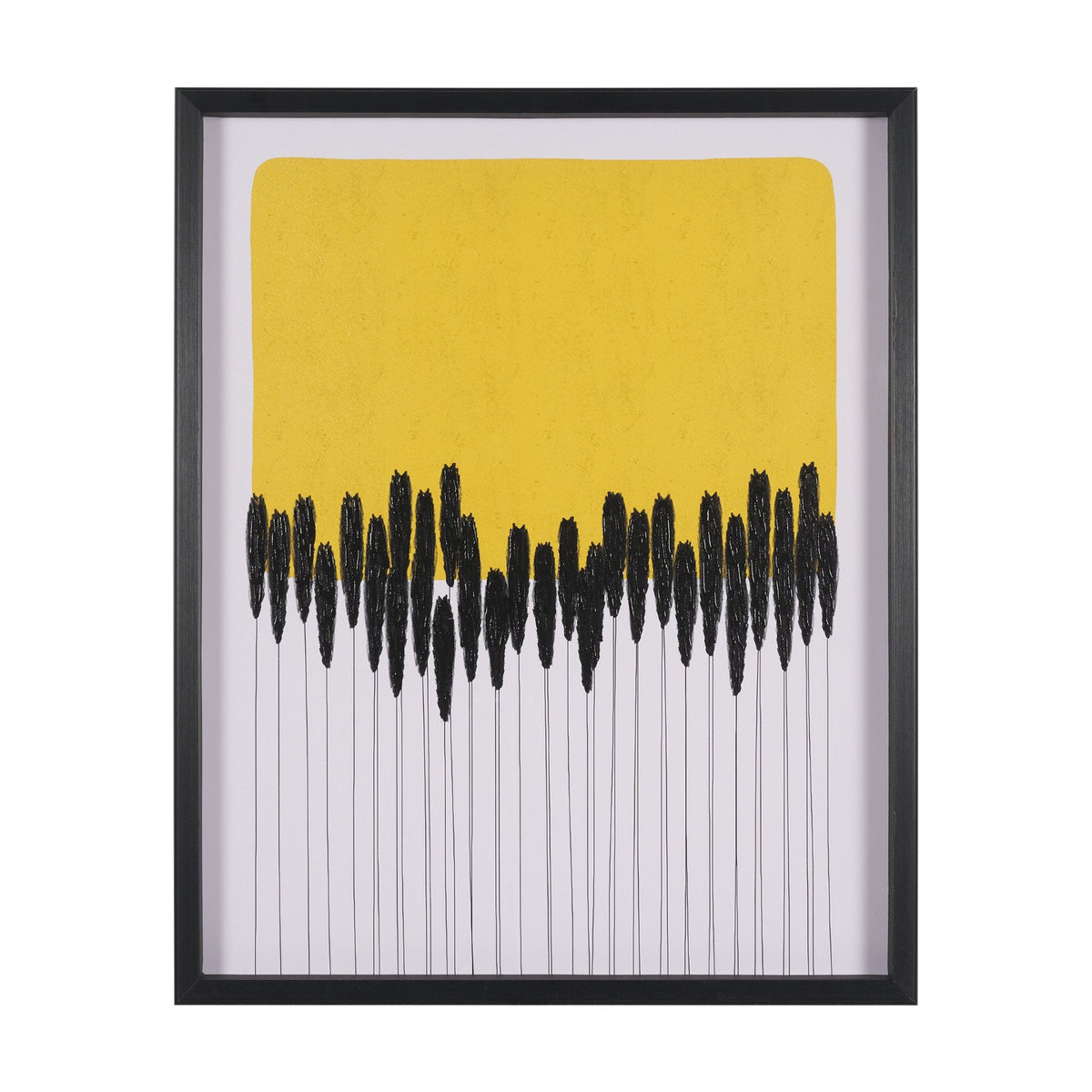 Black Reeds Yellow Abstract by Cats And Dogs Hand-Embellish Textured Framed Artwork Matt under Glass by Mercana at Eve Furniture