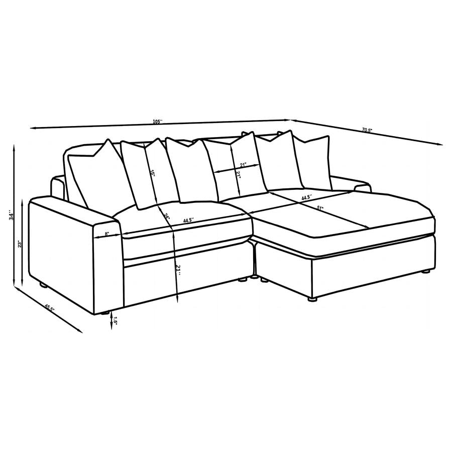 Blaine Fog 2-Piece Upholstered Reversible Chaise Sectional by Coaster at Eve Furniture