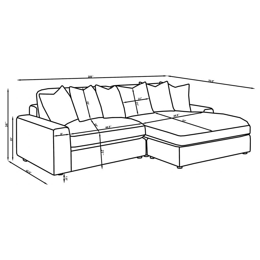Blaine Sand 2-Piece Upholstered Reversible Chaise Sectional by Coaster at Eve Furniture