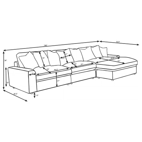 Blaine Sand 3-Piece Upholstered Reversible Chaise Sectional by Coaster at Eve Furniture