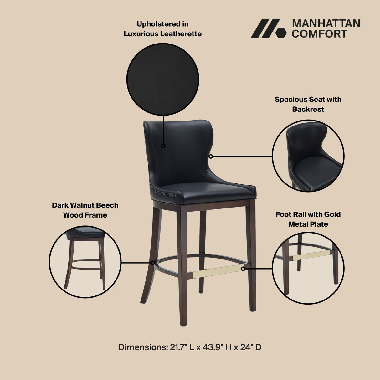 Blair Barstool in Black (set of 3) by Manhattan Comfort at Eve Furniture