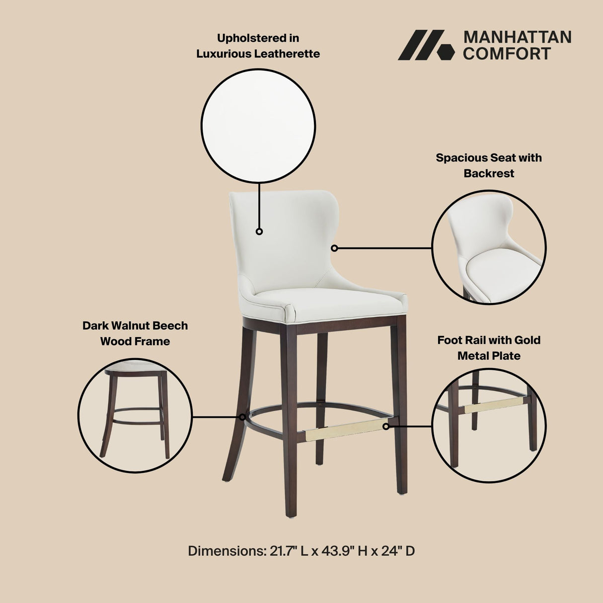 Blair Barstool in White (set of 3) by Manhattan Comfort at Eve Furniture