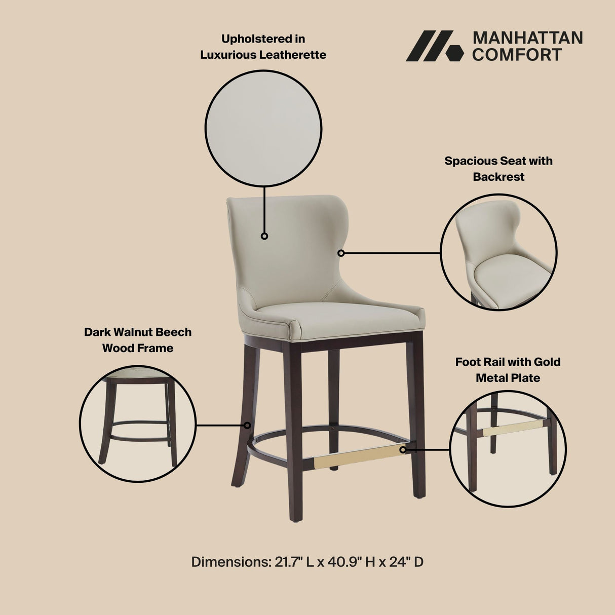 Blair Counter Stool in Stone (set of 2) by Manhattan Comfort at Eve Furniture