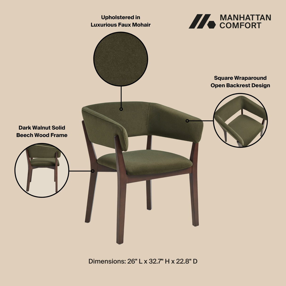 Blake Dining Armchair in Green by Manhattan Comfort at Eve Furniture