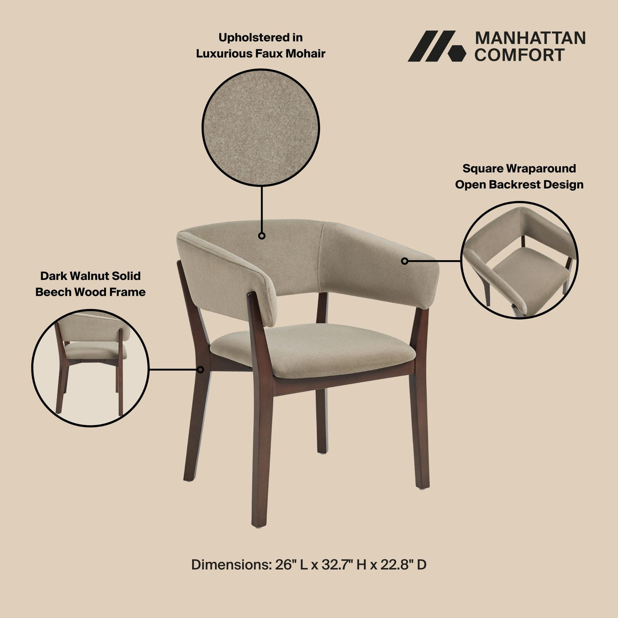 Blake Dining Armchair in Linen (set of 4) by Manhattan Comfort at Eve Furniture