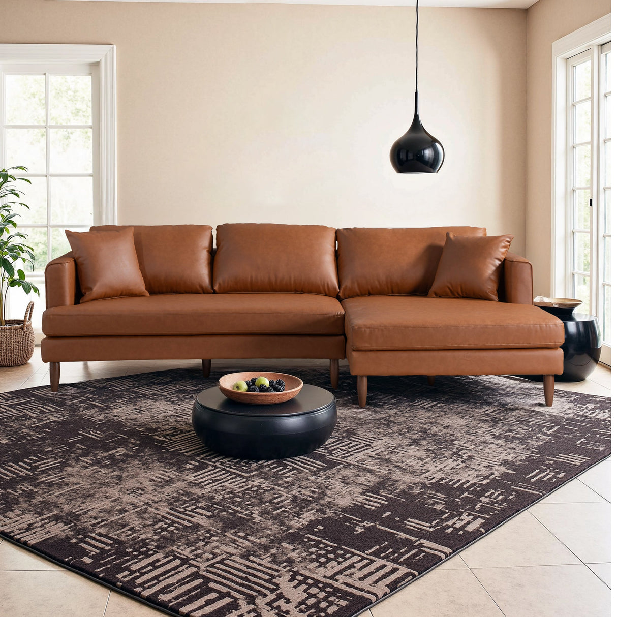 Blake L-Shaped Cognac Vegan Leather Sectional Sofa Right Facing by Ashcroft Furniture at Eve Furniture